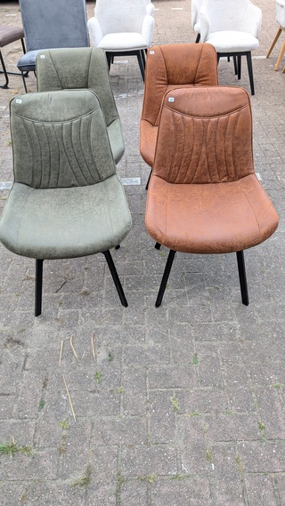 4x Eetkamerstoel Leer, Zazuhome, Groen/cognac